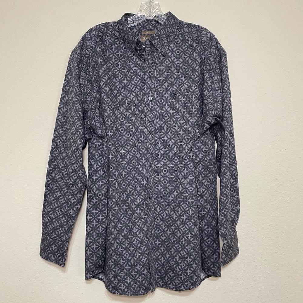 Ariat Mens Sz XL Purple Geometric Button Down Long Sleeve Stretch Western Shirt